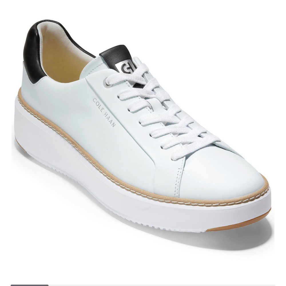 Cole Haan Grandpro Topspin White Leather Sneakers with Black Detail
